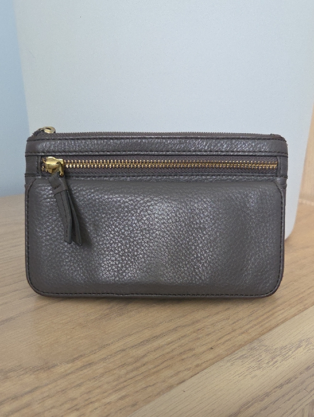 Fossil Pebbled Leather Preston Flap Clutch Wallet In Stone Gray